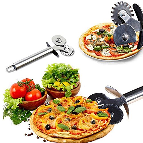 Pocktyle Stainless Steel Pastry Slicer Wheel Knife Pizza Roller Cutter Double Head Dough Lace Hob