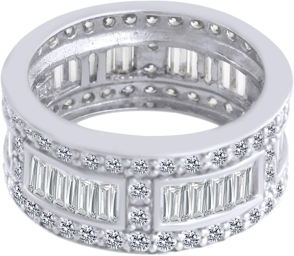 White Cubic Zirconia Baguette Eternity Band Ring in 14k White Gold Over