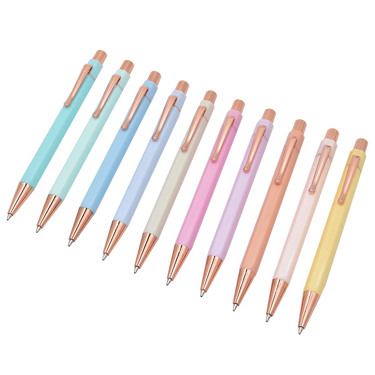 SIPLIV 10 Pcs Click Ball Pens Metal Pen Clip Retractable Pen Glitter Ballpoint Pens with Blue Ink Office Supplies Gift Pens - Rose Gold, Macaron Color