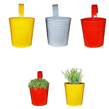 Decorscent Metal Round Galvanized Railing Planter (Set of 3)