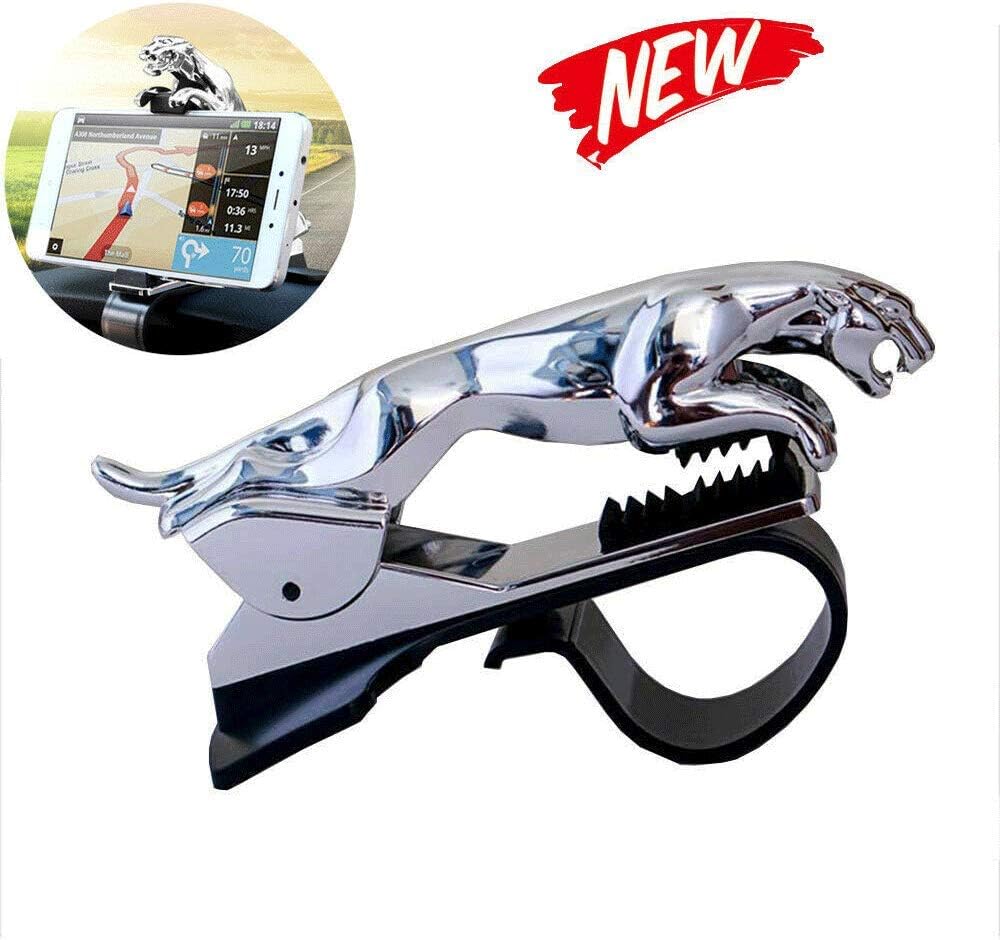 ZN Car Leopard Form Dashboard Phone Holder 360 Degree Phone Mount Stand Bracket,Universal Dashboard Non-Slip,Rotation Adjustable Mobile Clip Stand Suitable for All Smartphones (Clip, Silver)