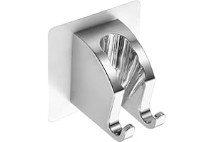 JONKEAN Chrome 1Pack Handheld Shower Head Holder with 2 Hanger Hooks, Adjustable Shower Wand Hose Hanger Wall Mount, Self-Adh