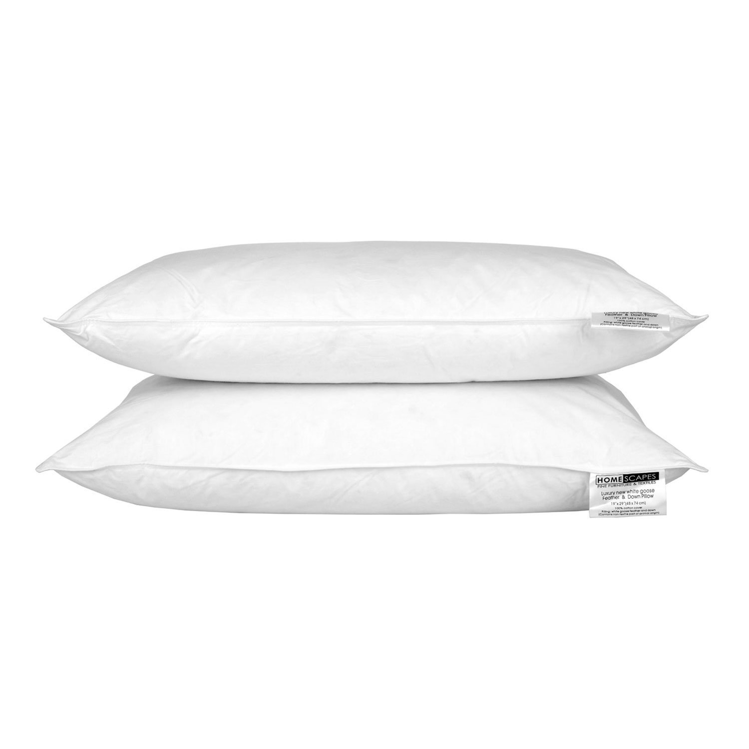 HOMESCAPES - White Goose Feather & Down Pillow Pair - Department Store Quality - Wash at Home Range - Medium/Soft Firmness - Hypo Allergenic & Anti Dust Mites - RDS Certified.