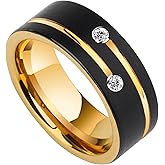 LOYAL MOON Rings for Men Women 8MM Black and gold Tungsten Carblde Wedding Moissanite Ring Jewelry