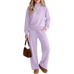 Joiceful Girls 2 Piece Set | Mock Turtleneck, Long Sleeve Top, Wide Leg Pants, with Pockets, Casual Outfit, Fall Sweatsuit, K