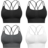 CHRLEISURE Sports Bras for Women, 4 Packs Padded High Support Workout Yoga Seamless Criss-Cross Racerback Bras