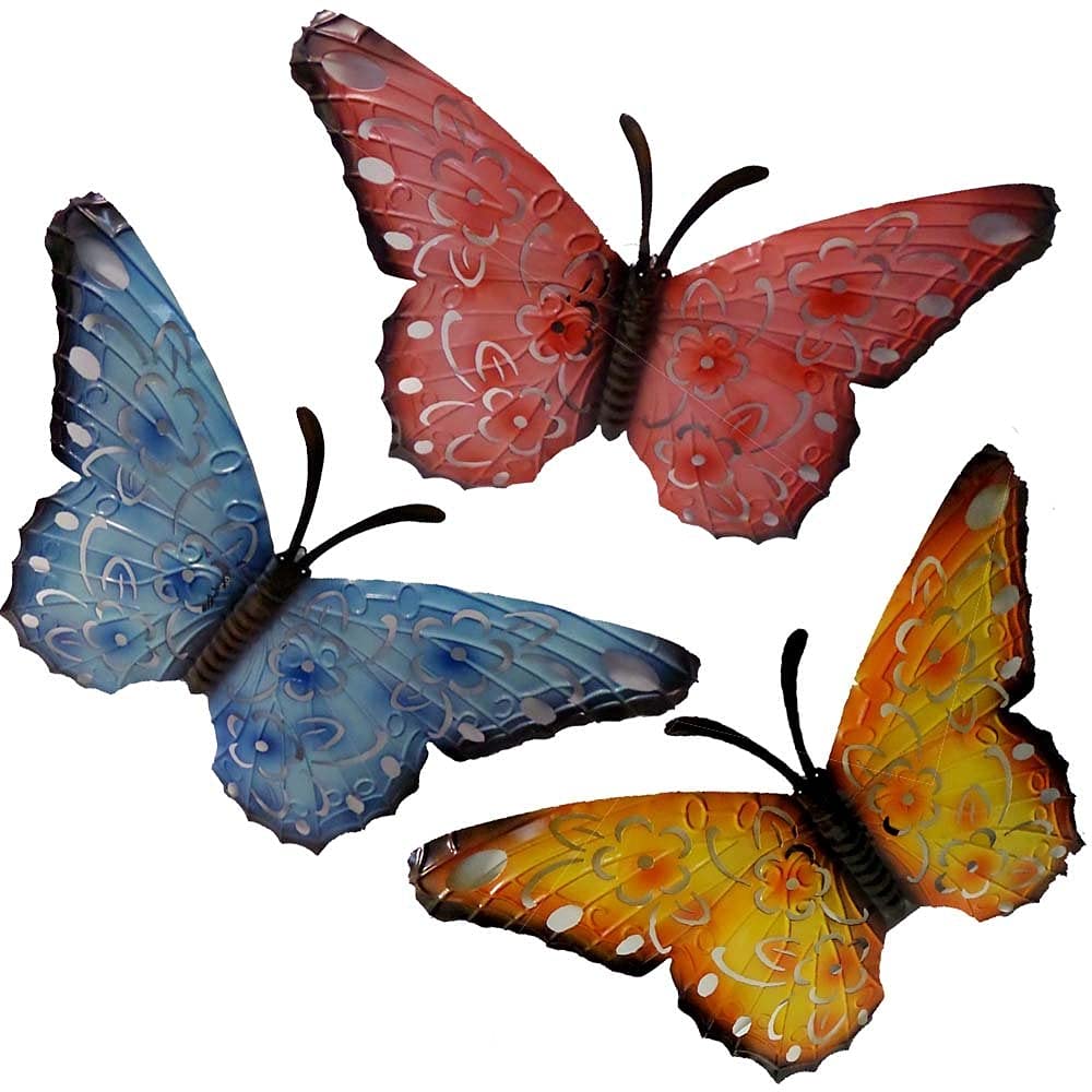 Green Jem Garden STAMPED Metal Butterfly Decorative Wall Art - LARGE set of 3