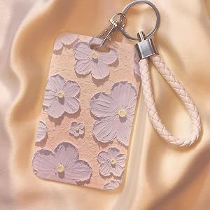 1pc Floral Oil Painting Design Card Holder with Keychain Lanyard - Durable Plastic, Office & School ID Protector Case