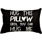 AVOIN colorlife Hug This Pillow Until You Can Hug Me Valentine's Day Black Throw Pillow Cover, 12 x 20 Inch Anniversary Boyfriend Girlfriend Birthday Gifts Cushion Case Decoration for Sofa Couch