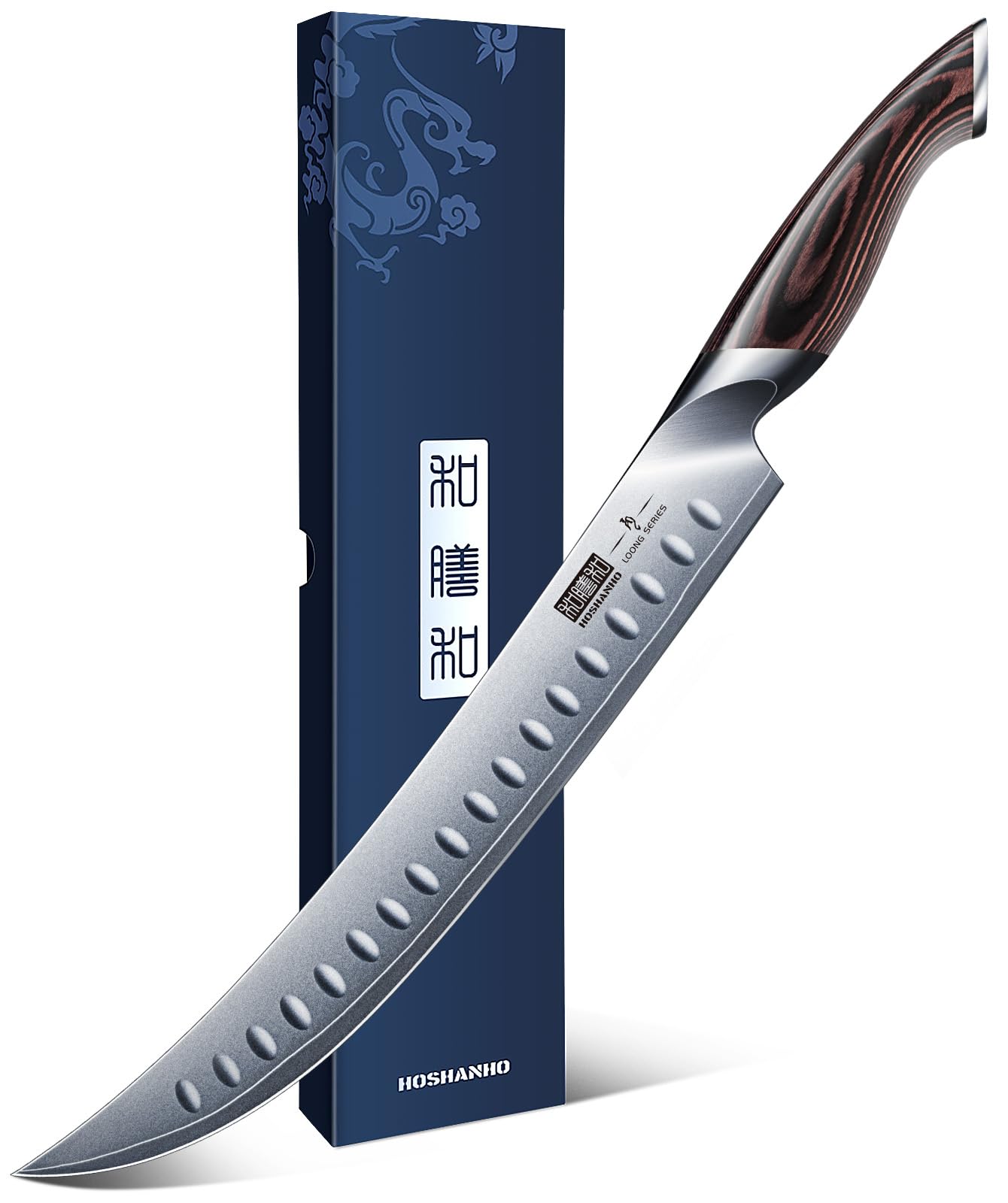 Photo 1 of HOSHANHO Carving Slicing Knife, 10 Inch Japanese High Carbon Steel Brisket Knife with Ergonomic Pakkawood Handle, Razor Sharp Curved Butcher Breaking Knives for Meat Cutting