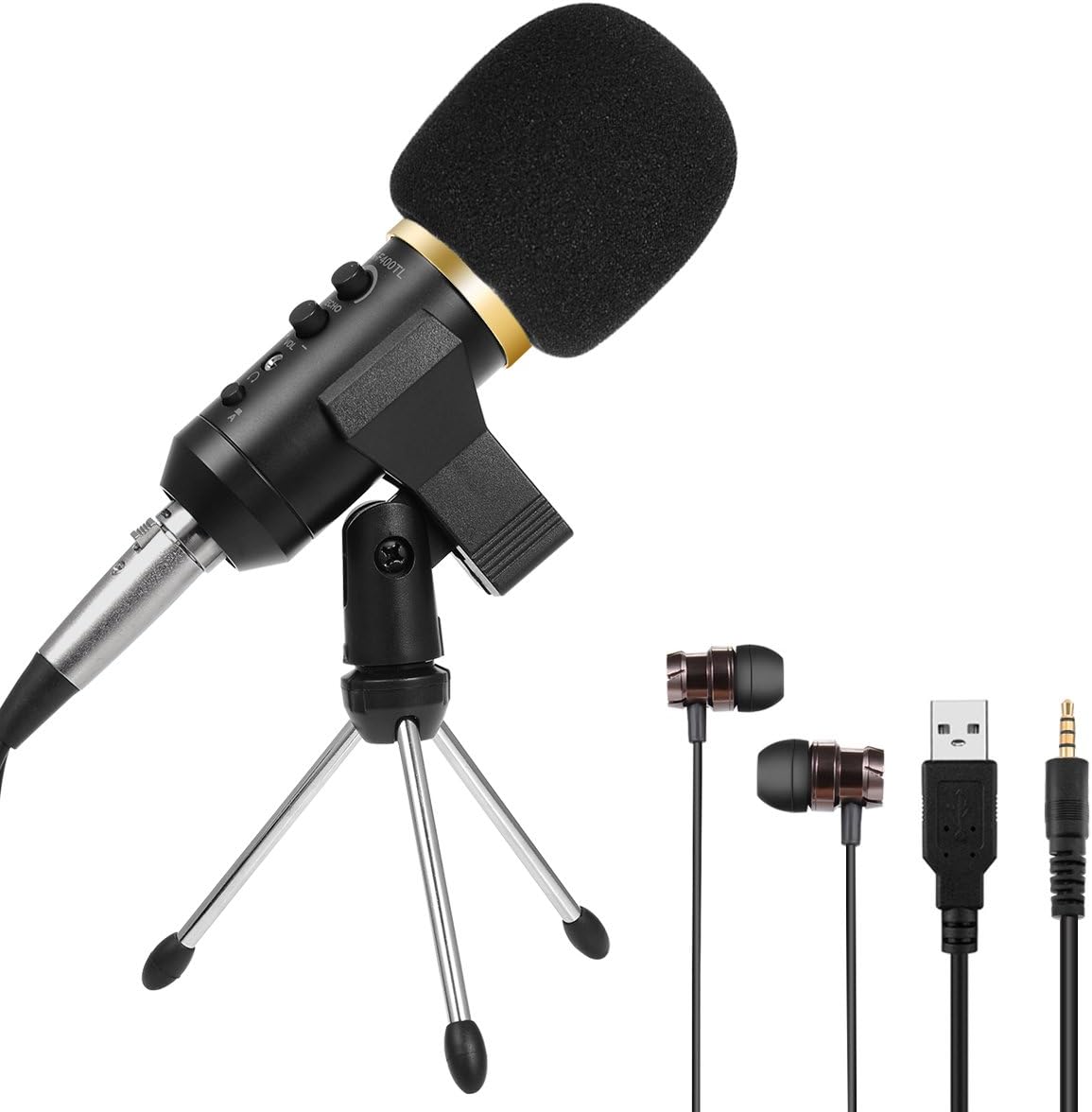 USB Condenser Microphone JMFONE Mobile Phone PC Microphone with Tripod and Earphones Plug & Play Cardioid Condenser USB Microphone for Podcasting, Recording, Skpe, YouTube, Singing, Gaming, Computer