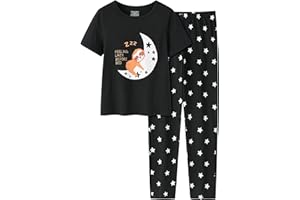 UNICABBIT21 Pajamas for Girls Cute Unicorn Pants and Short Sleeve Tee Big Kids Cotton Sleepwear Set Size 6-16