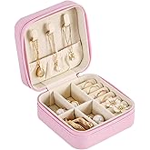 CASEGRACE Travel Jewelry Case, Small Jewelry Box Portable Jewelry Travel Organizer Display Storage Case for Rings Earring Necklace Bracelet, Gift for Women Girl, Pink