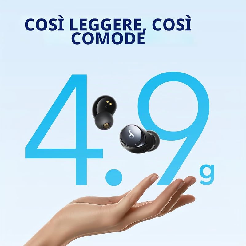 by Anker Space A40 auricolari bluetooth con Cancellazione Rumore Attiva Adattiva, Riduzione del Rumore fino al 98%, 10 Ore di riproduzione in singolo, Suono Hi-Res, Design comodo, App