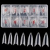 Beuniar Stiletto Nail Tips Clear 500Pcs Short Pointed False Acrylic Nails | Sharp Ending, Half Cover, 10 Sizes, With Storage Box, For Nail Salons &amp; Home DIY