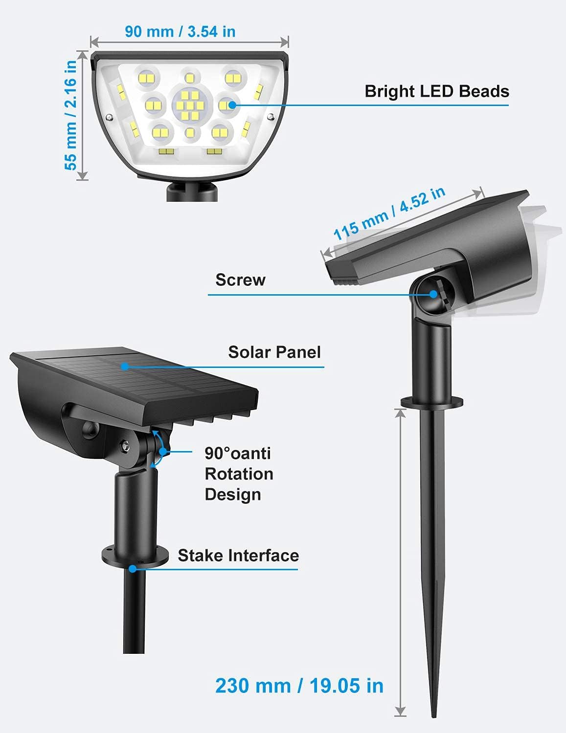 Solar Landscape Spotlights Outdoor, [6 Pack/3 Modes] LiBlins 2-in-1 Solar Landscaping Spotlights, IP67 Waterproof Solar Powered Wall Lights for Yard Garden Patio Driveway Pool (Cold White/33 LED) - - 