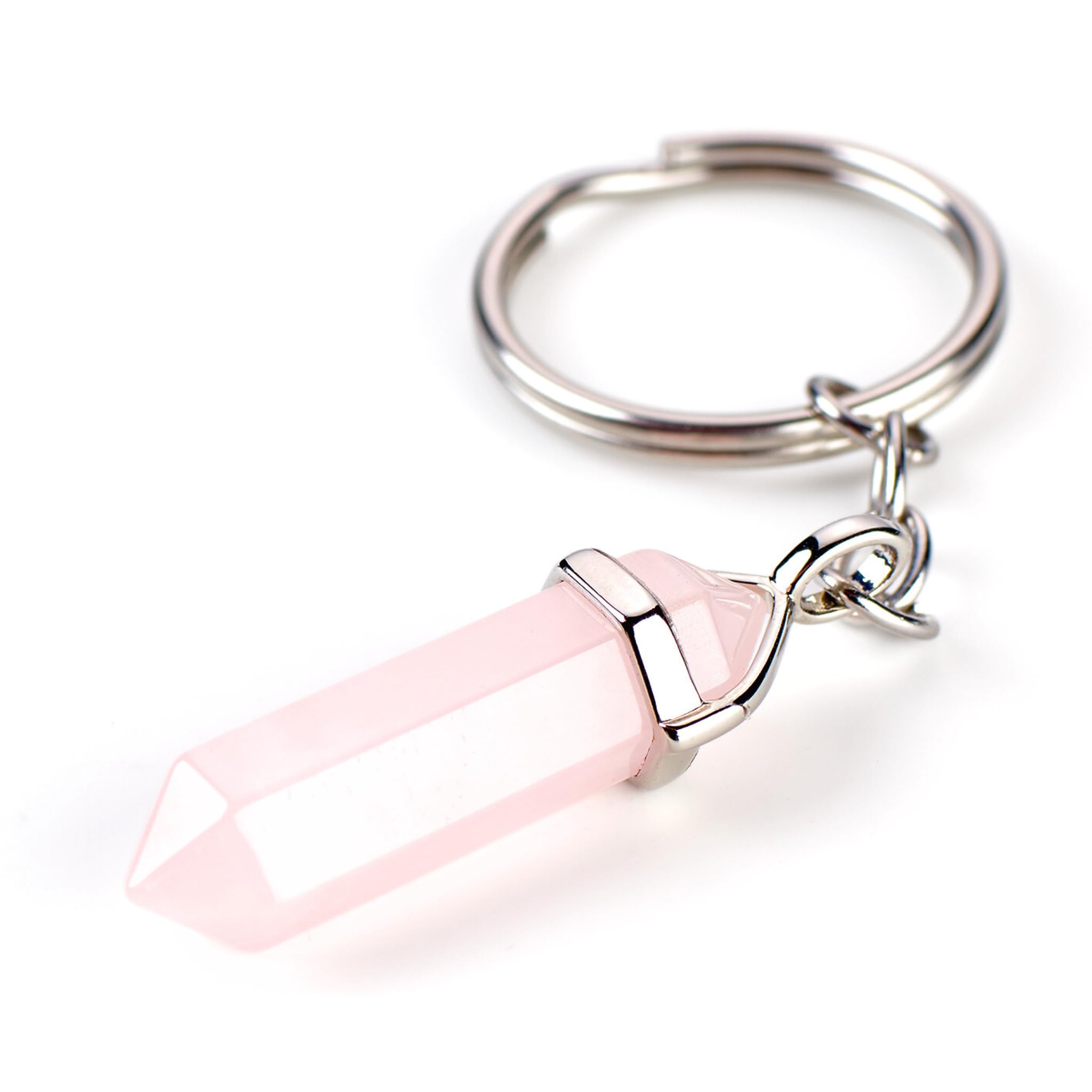 Obelisk Key Ring - Luxurious Gemstone Pendant with Gemstone of Your Choice - Each Stone is Unique - Healing Effect, Intense Colours, Elegant Setting - Perfect Gift rose quartz