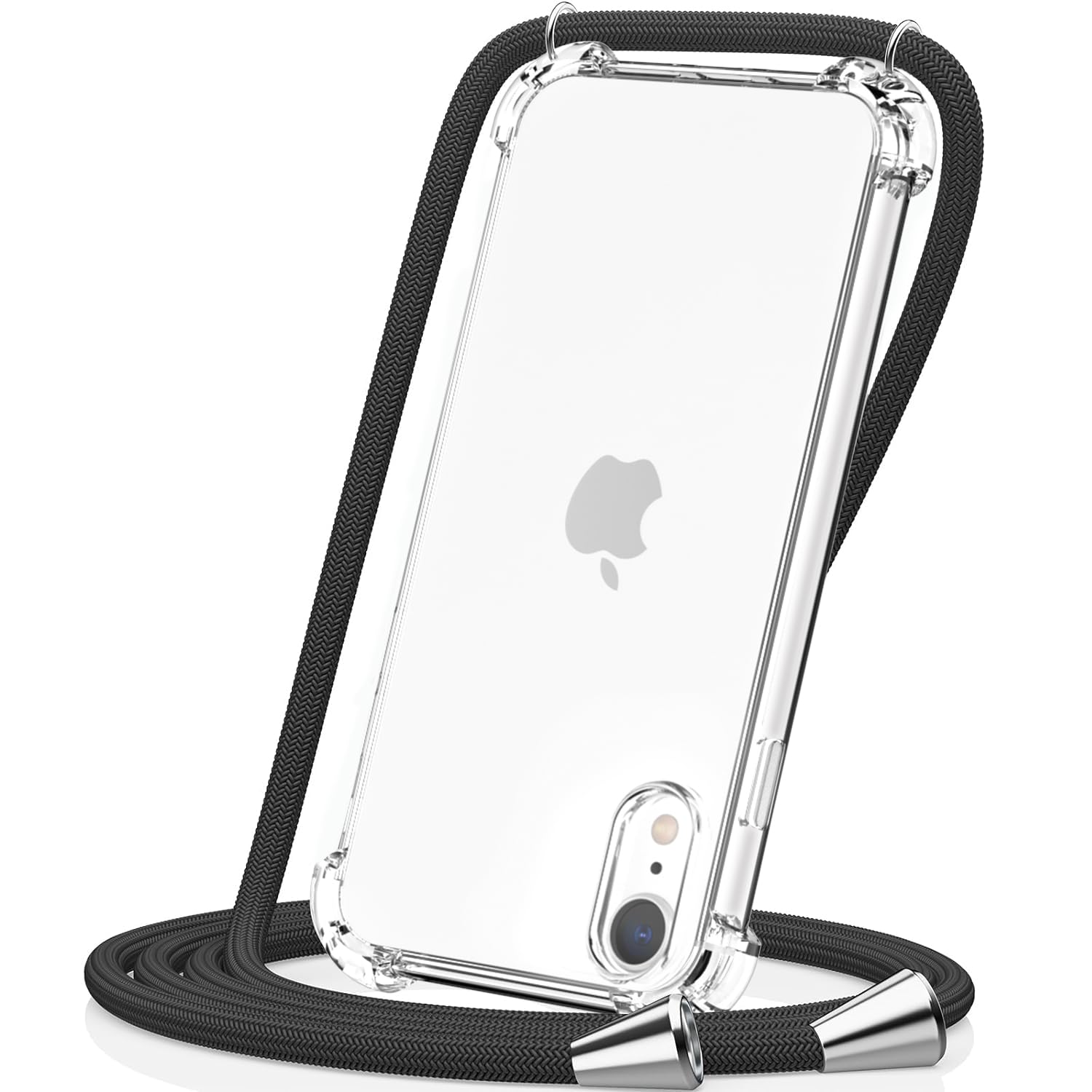 CAROKI Crossbody Case for iPhone XR, [Black Lanyard] Clear Transparent TPU Shockproof Protective Cover with Adjustable Necklace Neck Strap - 6.1"