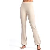 POSHDIVAH Women's Creamluxe Flare Leggings High Waisted Yoga Workout Lounge Pants Cuffed Hem Sweatpants with Pockets