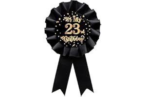 WIDEIDEAL Black It's My 23rd Birthday Tinplate Badge Pin, Happy 23rd Birthday Boys and Girls Award Ribbon Party Decorations Sign