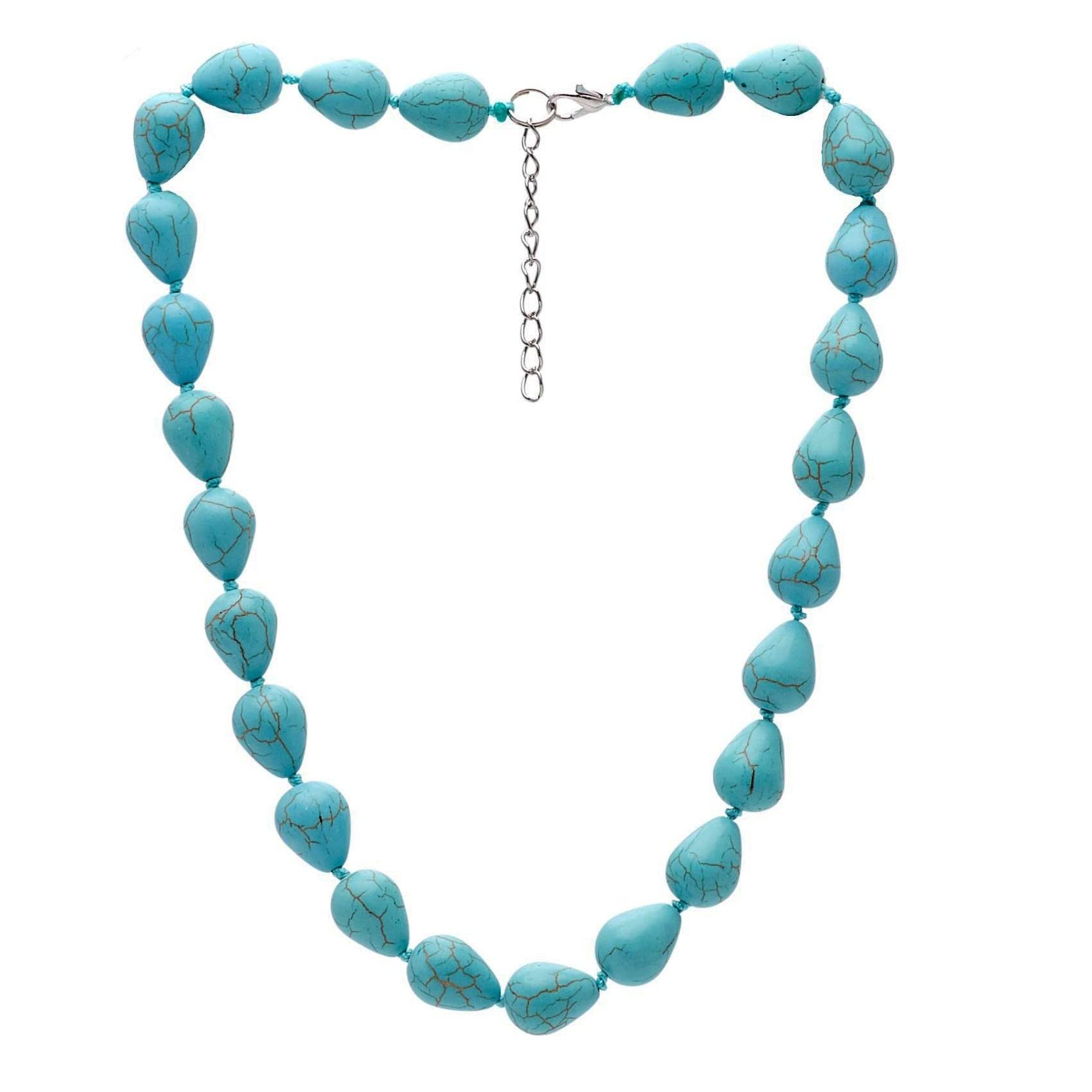 Treasure Bay Handmade Teardrop Blue Turquoise Gemstone Necklace For Women