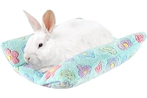 PETKNOWS 15.7X14 Inch Rabbit Bed, Padded Concave Bed for Small Animals, Cuddle Cushion Plush Mat with Cotton Lounger Pillows 
