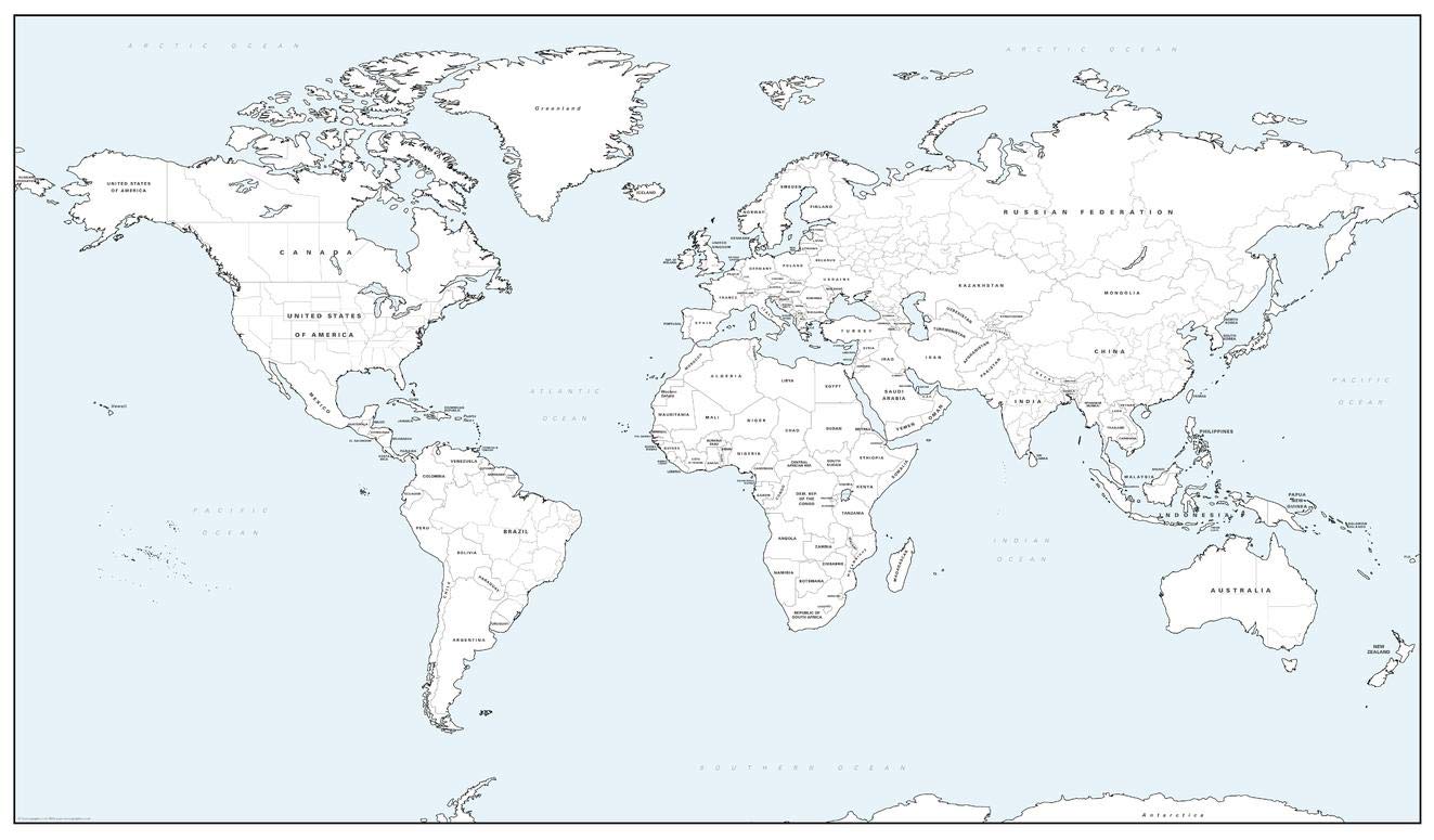 Detailed World Colouring Map - Big - 27.75" x 16.25" Matte Paper