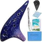 DHwebWLP 12 Hole Sweet Potato Ocarina Instrument for Beginner,Alto C Ceramic Ocarina(Starry Blue&amp;Purple)