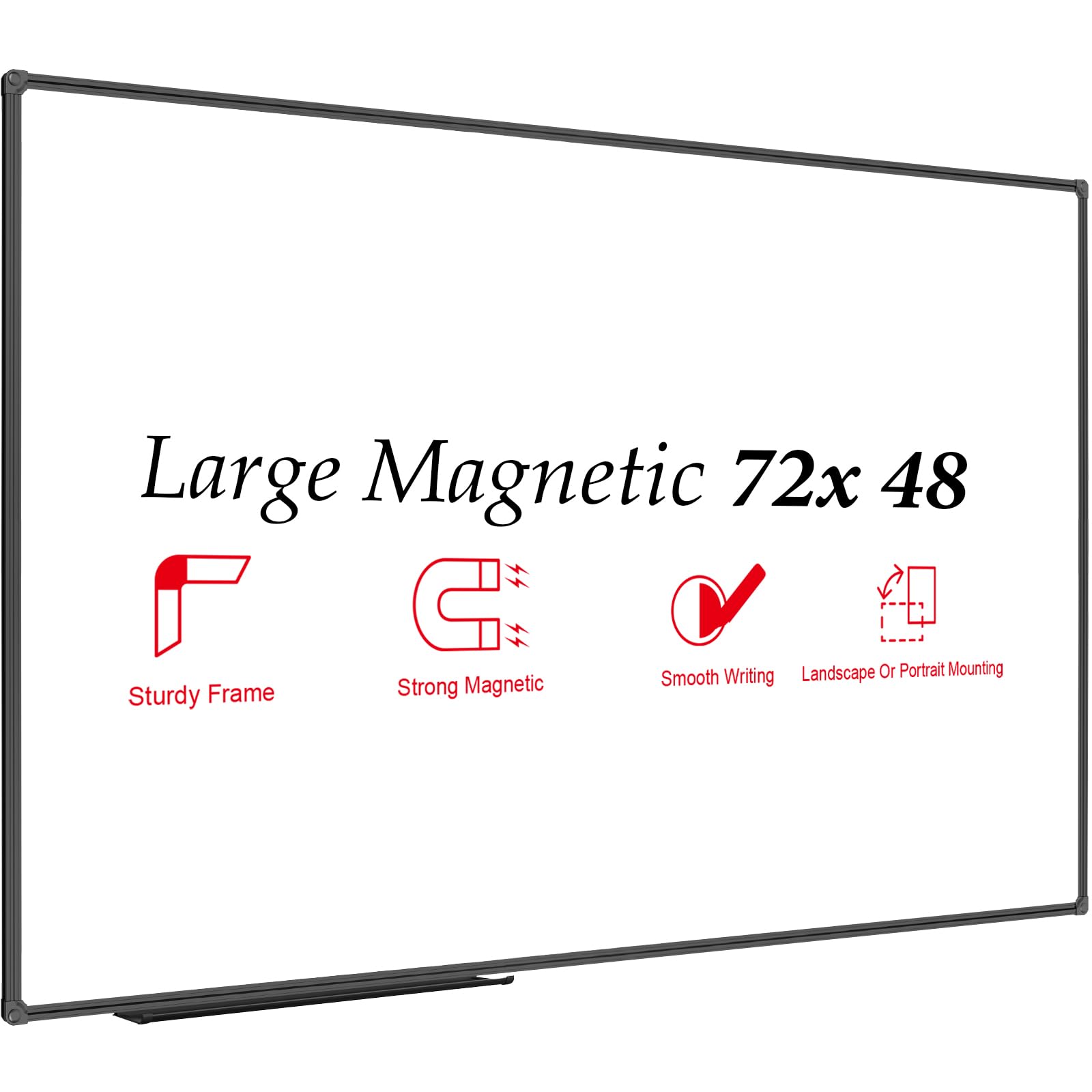 JILoffice Large Magnetic White Board, Dry Erase Board 72 x 48 Inch, Black Aluminum Frame Wall Mounted Board for Office Home and School Image