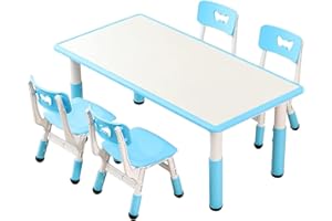 JIAOQIU Kids table and chairs, Toddler table and chairs, Kids table (4 chairs), Kids table and chair set, Kids table and chair set 5-8 year old. Toddler table and chair set with 16 leg covers +12 color pens