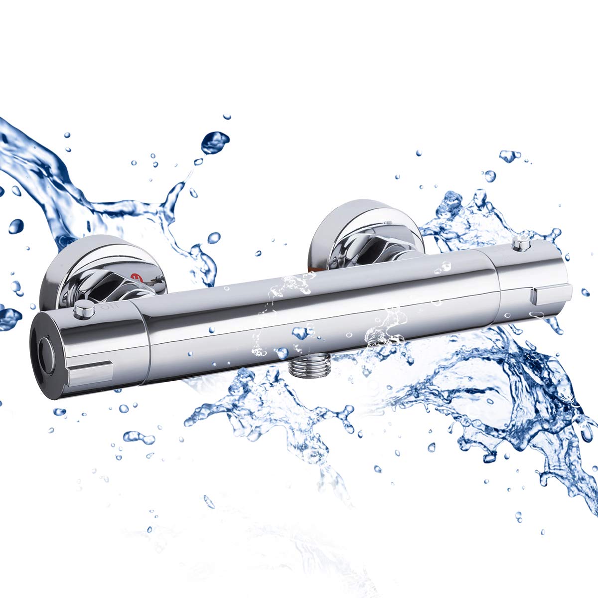 GAPPO Bath Shower Thermostat for Wall Mounting with 38 °C Safety Button Mixer Tap Shower Ceramic Cartridge Brass Chrome Multiway, Silver