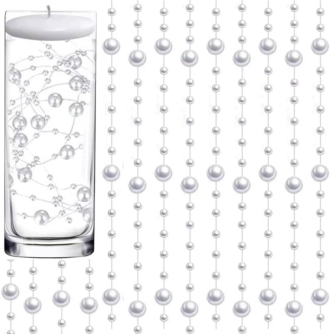 Vase Fillers - 50 Pcs Pearl String for Floating Candles Centerpiece, Silver Faux Pearl Beads Vase Filler for Wedding Table Décor.
