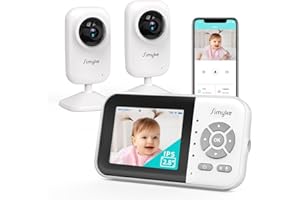 Simyke Upgrade Video Baby Monitor with 2 Cameras and Audio 2.8" Screen, Night Vision, APP, 2 Way Talk, 1200ft Long Range, Feeding Clock, Temperature Detection, Portable Wireless Baby Cam Home Use