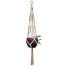 Mkono Macrame Plant Hanger Indoor Outdoor Hanging Planter Basket Jute Rope 4 Legs 34 Inch