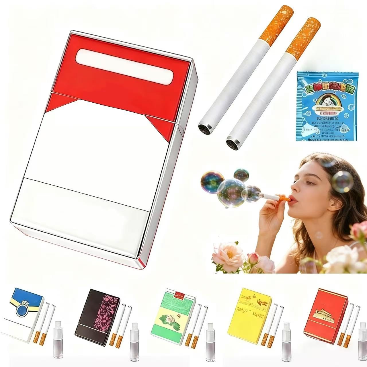 Novelty Bubble Blower Box Set, Funny Fake Habits Puff Stick Toy for Stress Relief, Retro Bubble Wand Maker for Prank and Gag Gifts (A1)