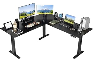 OUTFINE L Shaped Triple Motor Height Adjustable Standing Desk Electric Triple Motor Home Office Stand Up Computer Workstation