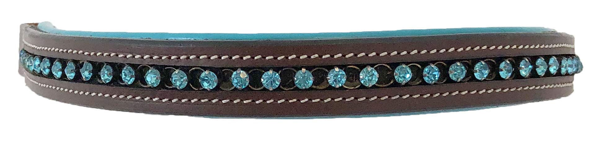 Equitem Leather English Bridle Padded Browband with Teal Crystal and Chain Link