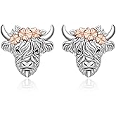 Highland Cow Earrings for Women Highland Cow Earrings Studs Farm Animal 925 Sterling Silver Cows Gifts Animal Lover Jewelry for Mom Daughter