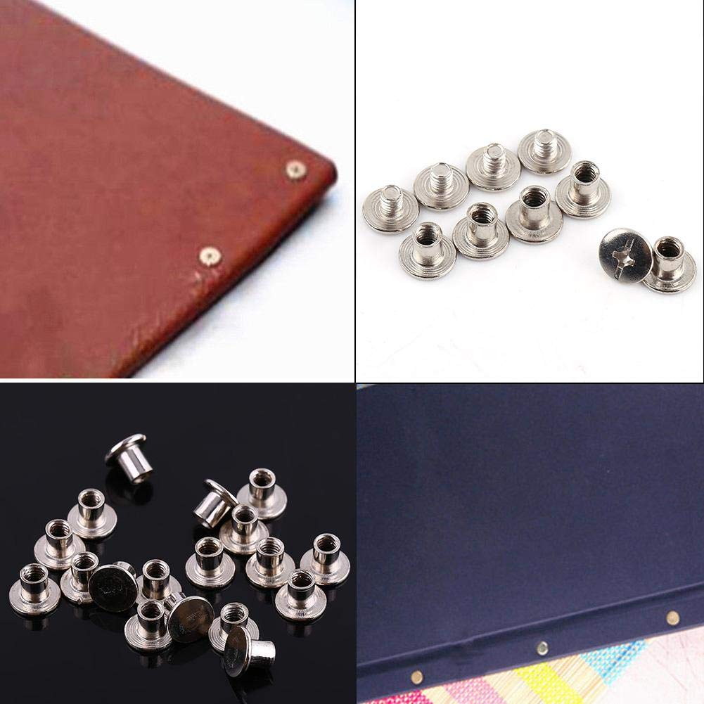 100Pcs Silver Leather Rivets Chicago Binding Screws Posts Assortment Kit for Scrapbook Photo