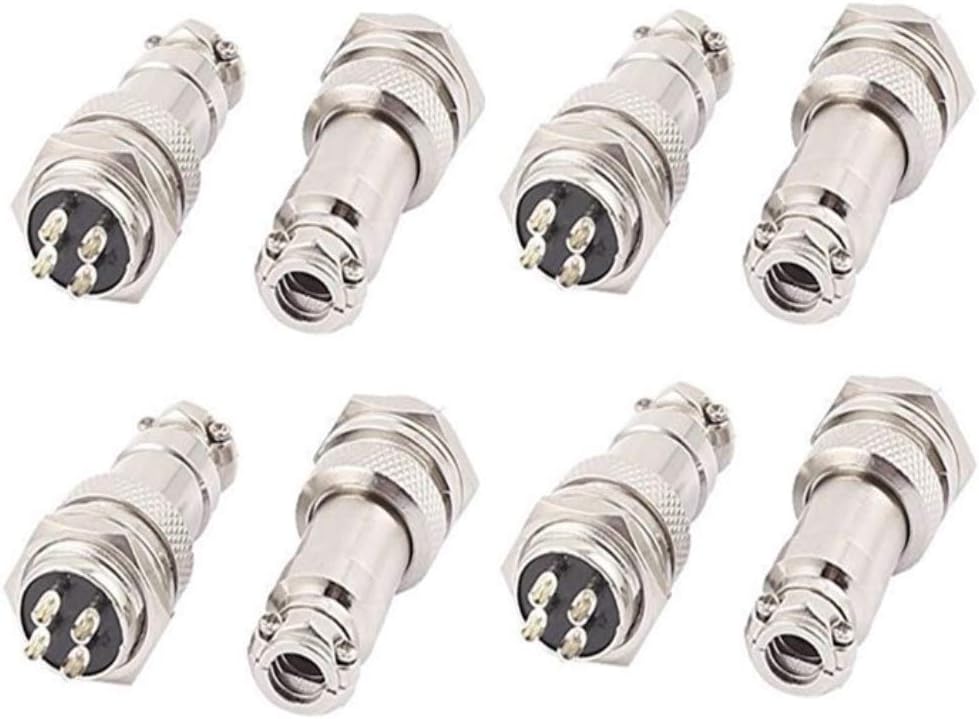 QMseller Aviation Connector 16mm 4P 5A 125V GX16-4 Waterproof Female/Male Wire Panel Power Chassis Metal Fittings Connector Aviation Silver Tone 8-Pack