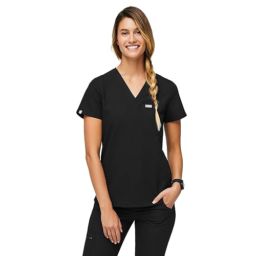 FIGS Catarina One-Pocket Scrub Top for Women — Black, M in Kuwait