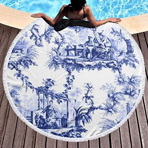 Zes tino Chinoiserie Blue and White Gym Towels Quick Dry Bath Sheets Microfibre Towel Swimming Sand Free Round Beach Towels with Fringe for Women
