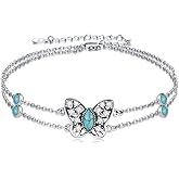 BETHZA Natural Turquoise Butterfly Bracelet 925 Sterling Silver Butterfly Adjustable Layered Bracelet for Women Beach Summer Jewelry Gifts for Her