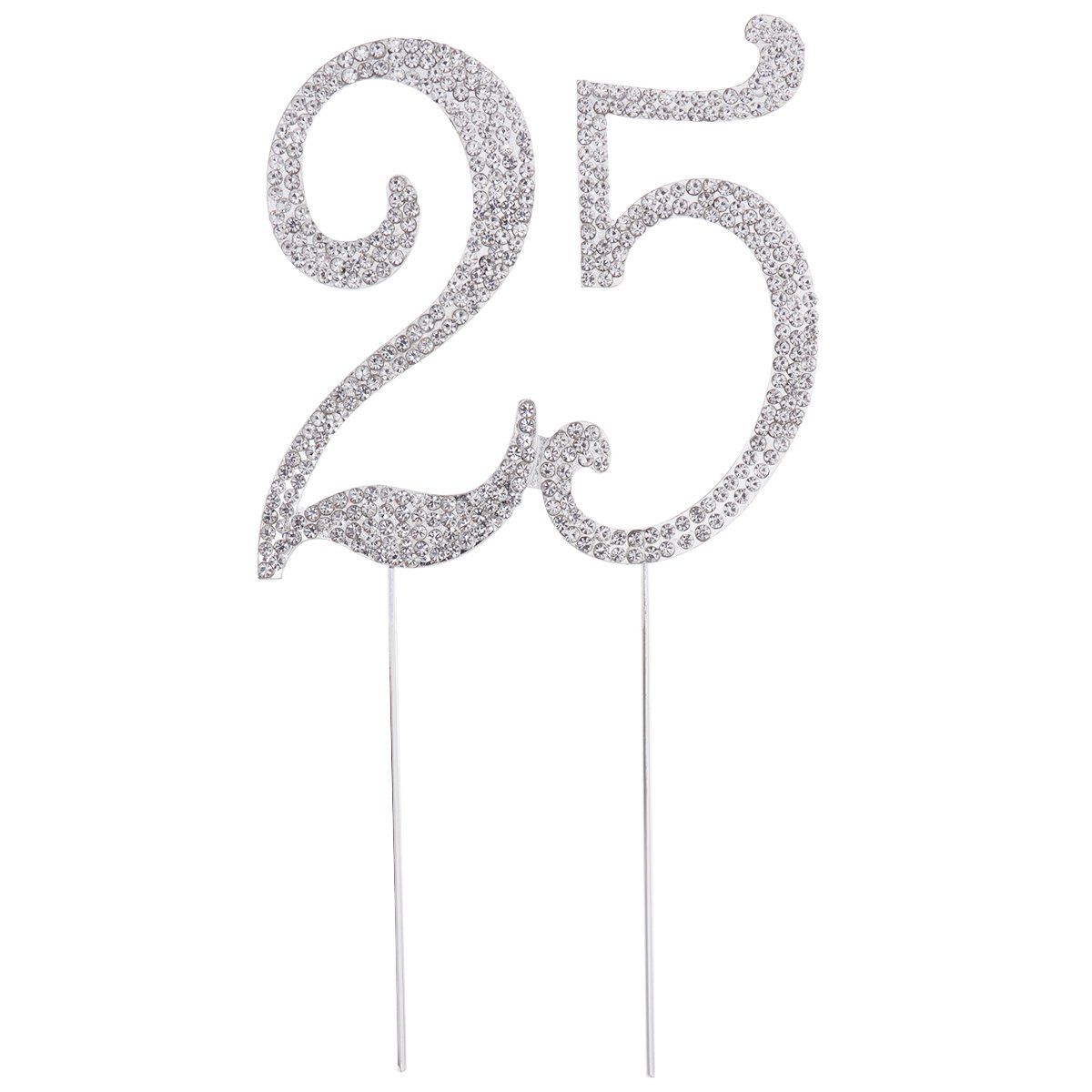 TOYMYTOY 25 Cake Topper for 25th Birthday Party or Anniversary Crystal Rhinestones Decorative Cake Topper for Party Supplies (Silver)