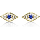 Diamond Treats Dainty Evil Eye Earrings in 925 Sterling Silver with Cubic Zirconia Stones, Small Evil Eye Stud Earrings for Women, Dainty Silver Jewelry for Women