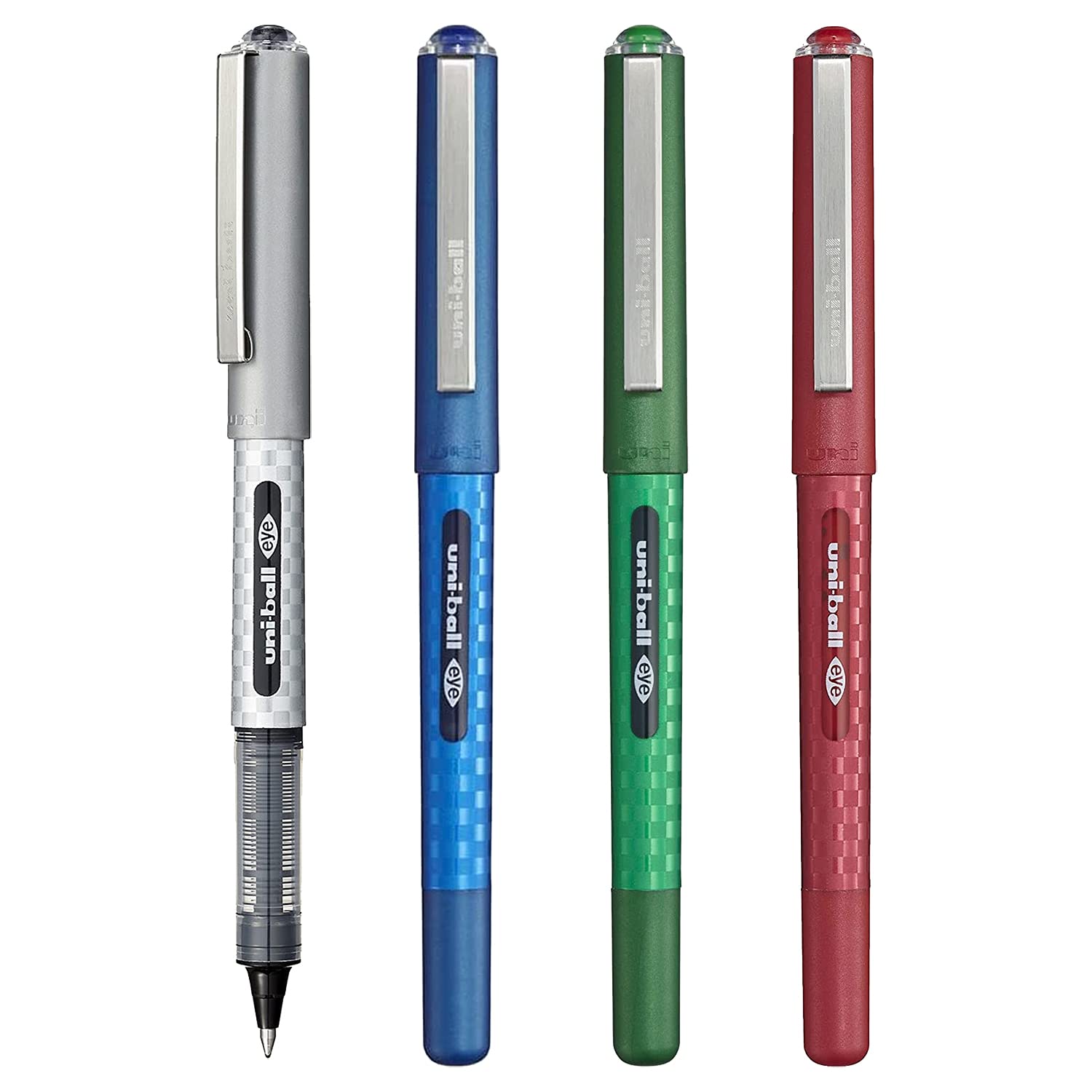 uni-ball UB-157D Liquid Ink Rollerball Pens - 0.7mm - Pack of 4 - Black, Blue, Green & Red