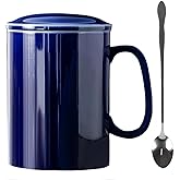 GANBEITEE Extra Large Coffee Mug 33 oz, Super Big Ceramic Mug with Lid and Handle, Oversized Coffee Mugs Big Tea Mug for Office and Home (Blue)