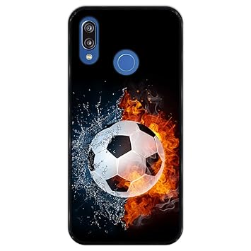 Funda Negra para [ Huawei P20 Lite 2018 ] diseño [ Fuego y Agua ...