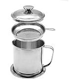 Bacon Grease Container,Kitchen Oil Container Can with Strainer and Anti-slip coaster tray for Store Meat Frying Oil and Cooki