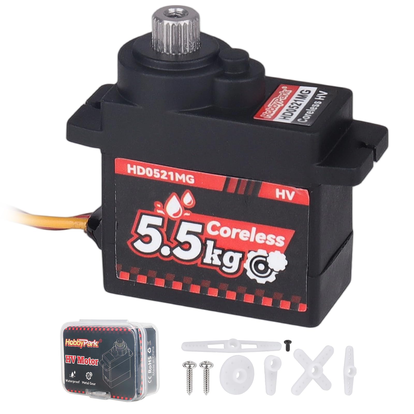 Photo 1 of HobbyPark Waterproof 5.5kg High Torque RC Micro Servo Coreless Motor Arduino Servo for Axial SCX24 1/24 RC Crawler Car Upgrades Parts SCX24 Steering Servo fit RC Airplane Boat Robotics